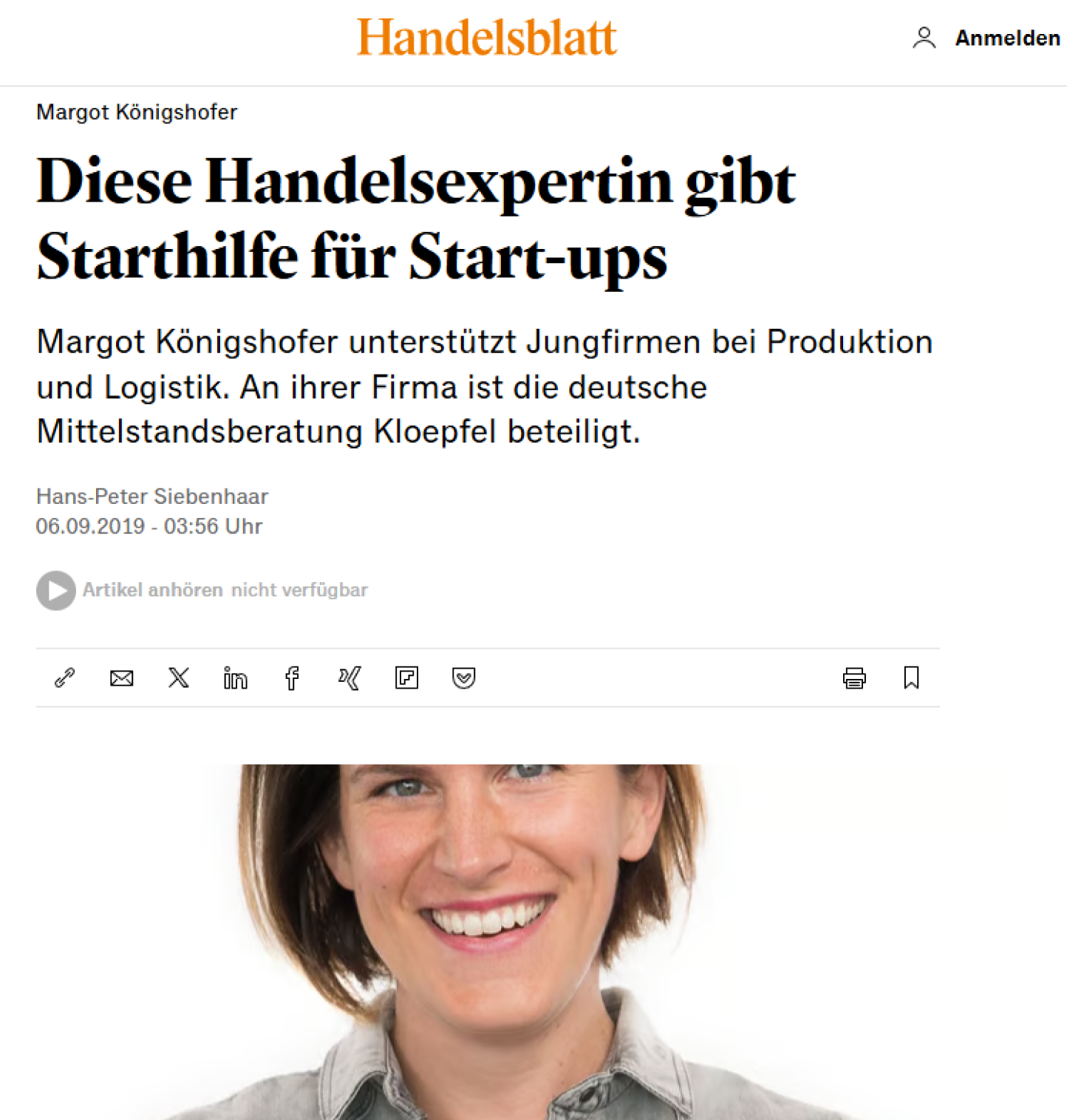 Margot Königshofer im Handelsblatt mit ihrer Jungfirma
